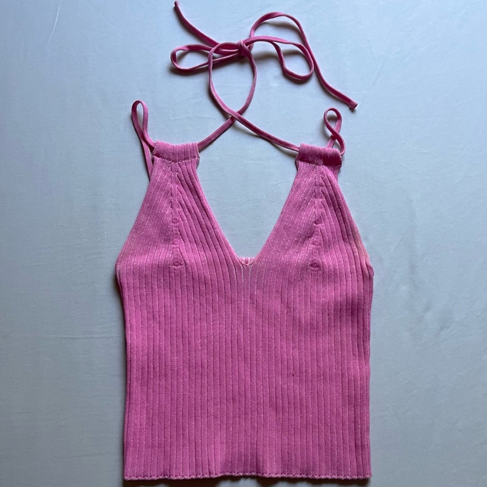 Pink Ribbed Tank Top Geel